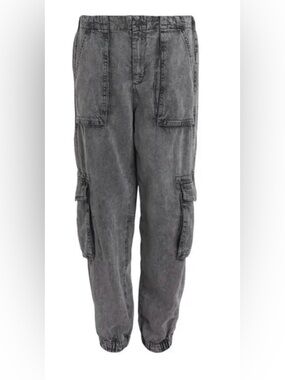 AllSaints Gray Washed Cargo Trousers with Elastic Cuffs